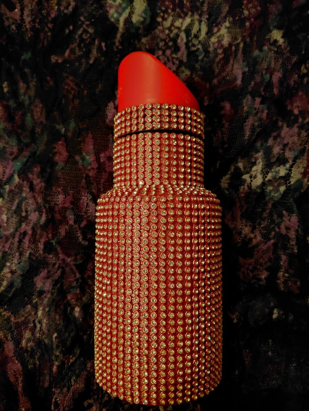 Red Crystal-Embellished Lipstick Drinking Flask - Women Accessories